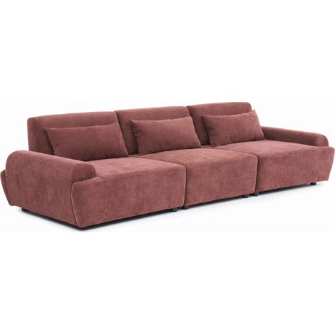 Canapé modulable 3 places tissu dossier ajustable 303 cm rouge brûlé - Callisto