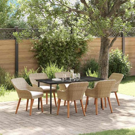 vidaXL Set da Pranzo per Giardino con cuscino 7 pcs Beige polyrattan (1/4)