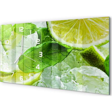 Horloge Murale Panoramique Moderne 60x30 cm Verre Trempé Sans Tic-Tac Citron vert avec de la glace (1/5)