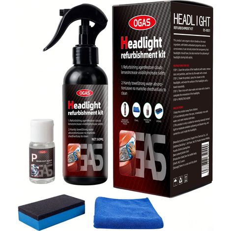 Kit de rénovation de phares de voiture OGAS - Améliore l'aspect des phares jaunis et oxydés - Kit de polissage 60 ml