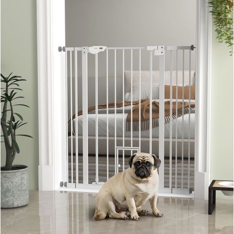 Barrera de seguridad para perros 101 x 3,5 x 104,1 cm de acero blanca, sin taladro (1/5)