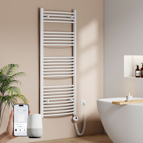 EMKE Elektrischer Handtuchheizkörper 140 x 60 cm 600 W Weiß Badheizkörper WLAN-Steuerung, Alexa & Google Home, 7-Tage-Programm