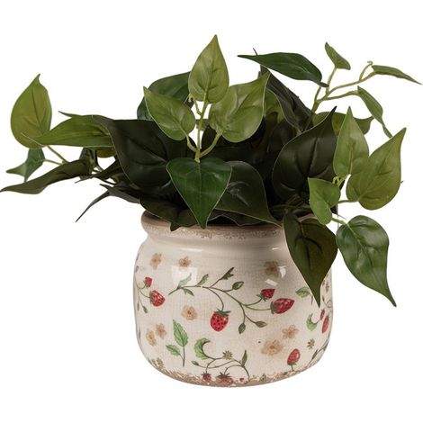 Pot de fleurs strawberries beige rouge céramique 20x20x15cm (1/2)