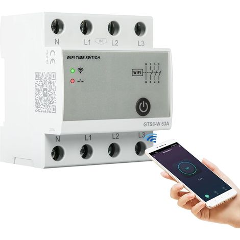 Commutateur WIFI Interrupteur Connecté WiFi Time Switch Smart Home Télécommande AC220V 4P 63A Disjoncteurs (1/5)