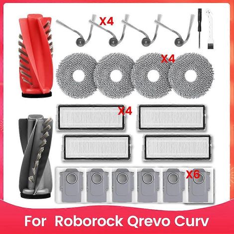 Filtre pour aspirateur brosse pour aspirateur Filtre de brosse pour aspirateur filtre de Roborock Qrevo Curv Robot Aspirateur pièce détachée Main Side Brosse HEPA Filtre Serpillière Cloth Dust Bags (1/5)