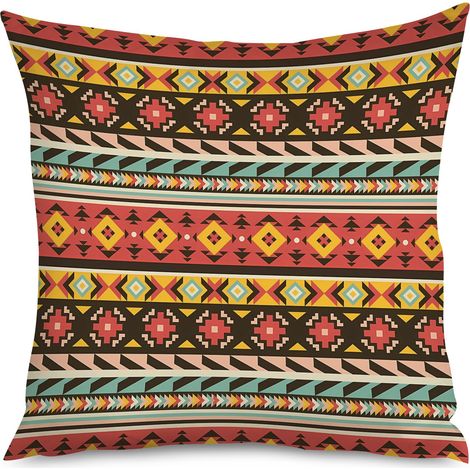 Housse de coussin imprimé tribal, rouge et noir (1/5)