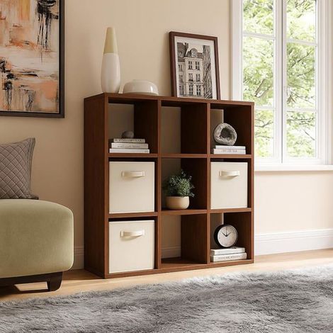 Lot de 2 Boîtes Tiroirs en Tissu Cube de Rangement Pliable Coffre pour Linge Jouets Vêtement Beige (1/5)