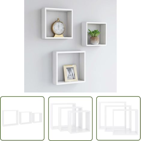 The Living Store Étagères murales sous forme de cube 3 pcs Blanc MDF - Etagere Murale - Etagere Cubique - Rangement Mural - Decoration Murale - Meuble Blanc (1/5)