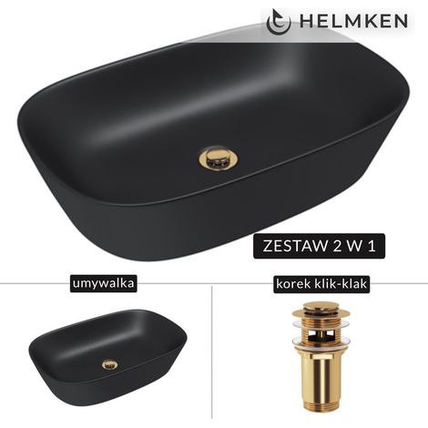 Helmken 39360001 Aufsatzwaschbecken (60x38) Schwarz + Gold Klick-Klack-Verschluss (1/5)