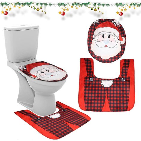 Décorations de Noël pour abattant de toilettes, tapis de toilette Père Noël, décorations de salle de bain, tapis de couvercle de toilettes, décoration de Noël (rouge) (1/5)