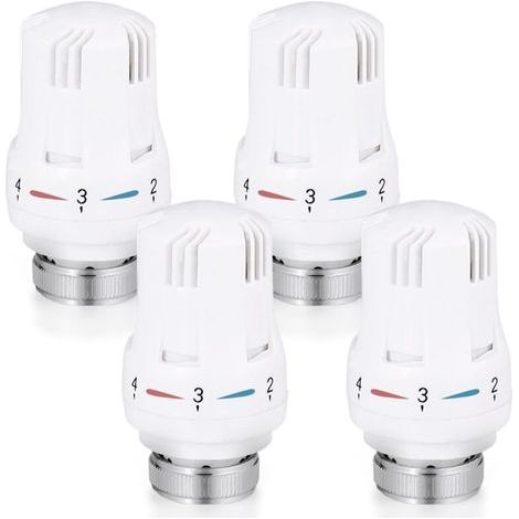 Thermostatic head, 4-piece kit, replacement head for standard M30 x 1.5 thermostatic valves, temperature control for office and home, white (1/5)
