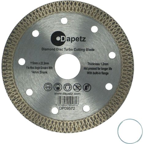 Dapetz ® 115mm Diamond Cutting Discs for Angle Grinder - Super Thin Fast, Clean Cut on Porcelain, Granite, Marble, Concrete, Tiles, Stones, Bricks & Ceramics- 4.5" Wheel - Size 115 x 1.4 x 22.23mm (1/5)