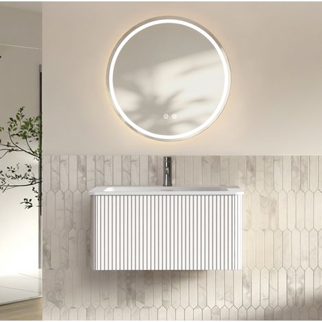 Mobile bagno con lavabo e specchio, a parete, bianco, 80 cm HAVRYA (1/5)