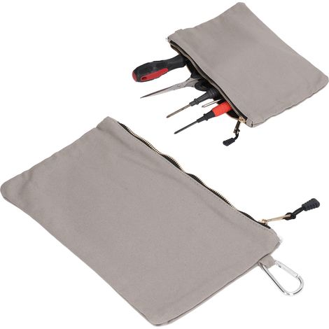 Sacoche à outils multifonctionnelle en toile épaisse avec fermeture éclair métallique, grise (1/5)