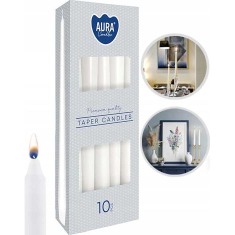 AURA Spitzkerzen, Weiß, 7h, 10 Stück. s30-090