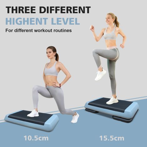 Plateforme step aérobic ajustable 76cm/28,5" pour fitness et cardio, avec 2 cales, gris et noir, entraînement à domicile (1/5)