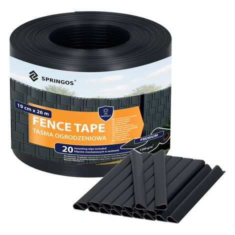 Cinta de Valla PVC de 26m x 19 cm 1200 g/m2 con 20 Clips, Antracita