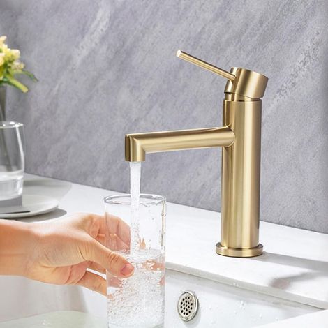 ONECE Robinet Lavabo Doré pour Salle de Bains, Mitigeur de Lavabo Design Moderne, Robinet de Lavabo en Acier Inoxydable Résistant à l'usure, Mousseur Remplaçable, Robinettrie Or