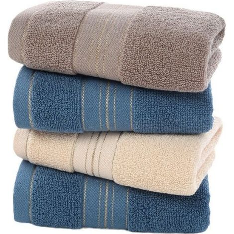 Serviette De Bain - Coton Biologique - 34x74 Cm - Bleu Gris Beige - Lot De 4 (1/3)