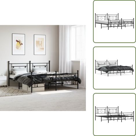 The Living Store Bettgestell mit Kopf- und Fußteil Metall Schwarz 183x213 cm - Metallbettfassungen - Doppelbett - Boxspringrahmen - Schlafzimmermöbel - Schwarzes Bettgestell (1/5)