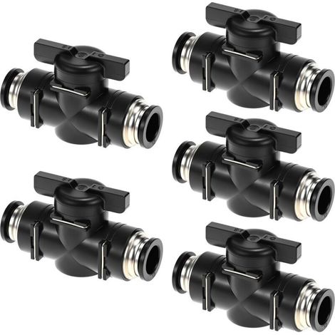 Vanne d'arrêt pneumatique 5 pièces Ø12mm pour raccordement rapide de flexibles (1/4)