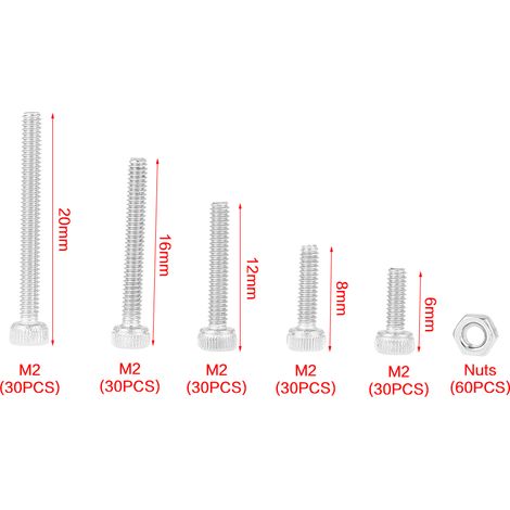 210 pièces Kit Assortiment Vis à Tête Hexagonale Creuse M2 Acier Inoxydable 304 avec Écrous et Boîte de Rangement (1/5)