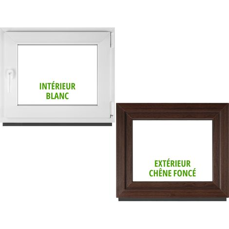 Fenêtre PVC BauPlaza 90 x 70 cm (Largeur x Hauteur) Oscillo-Battante Ouverture Droite – Chêne Foncé Extérieur / Blanc Intérieur – Double Vitrage (1/5)