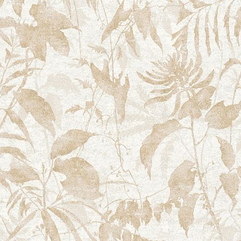 Papel pintado naturaleza Profhome 782032 papel pintado vinílico estampado en caliente tejido non tejido texturado con ornamentos florales efecto satinado crema beige blanco crema gris seda 5,33 m2