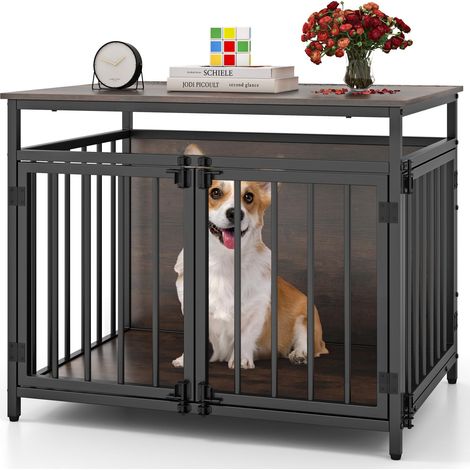 cage pour chien de style meuble résistante aux morsures pour intérieur bois avec trois portes grande décorative animaux table d’appoint robuste mais (1/5)