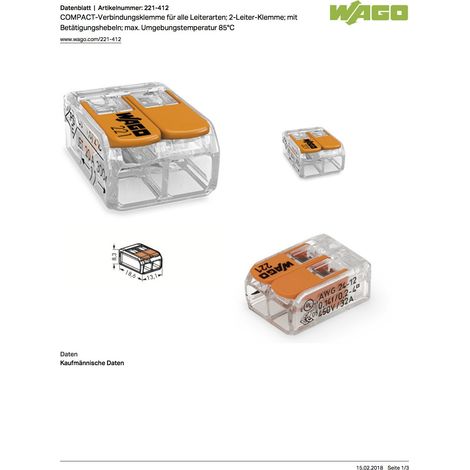 WAGO-COMPACT 221 - Morsetto a 2 conduttori con leve di azionamento (25 pezzi)