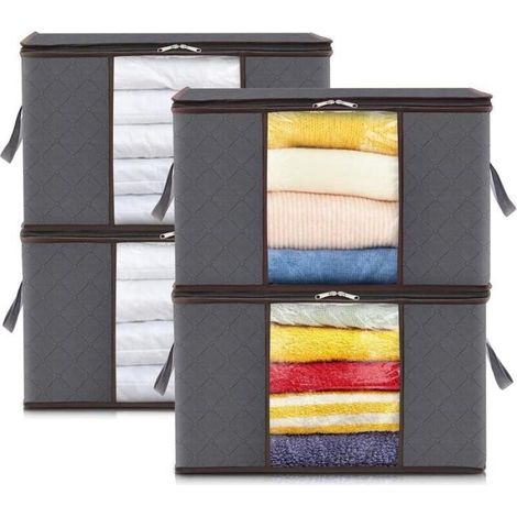 Lot de 4 boîtes de rangement de 90 L, sacs de rangement pour vêtements, sacs de rangement pliables, cartons de déménagement, boîtes (1/5)