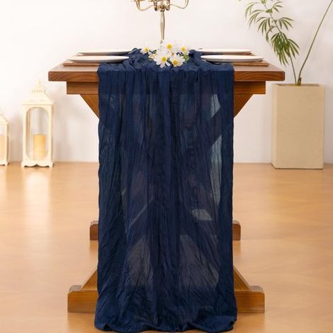 Mesa de cocina de 1 pieza de 300 x 90 cm, estilo bohemio, de malla, cumpleaños, despedidas de soltera y banquetes, Color azul empolvado (1/5)