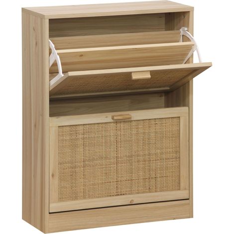 Étagère à chaussures décorative, mélaminé couleur pin et rotin, design moderne, pour l'organisation et le style, 60 x 82 x 24 cm (1/5)