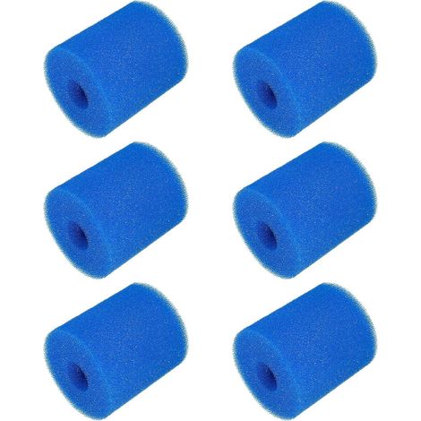Juego de 6 esponjas para filtro de piscina – Cartucho de espuma de repuesto – Filtros de espuma lavables y reutilizables para spas – Azul (1/5)