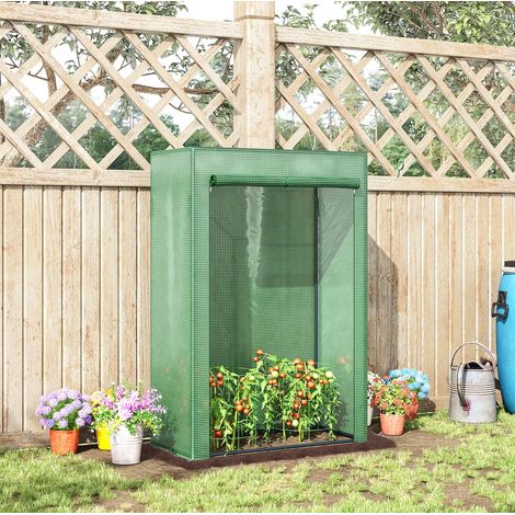 Invernadero 100x50x150 cm, con puerta enrollable, estructura de acero galvanizado, plástico verde oscuro (1/5)