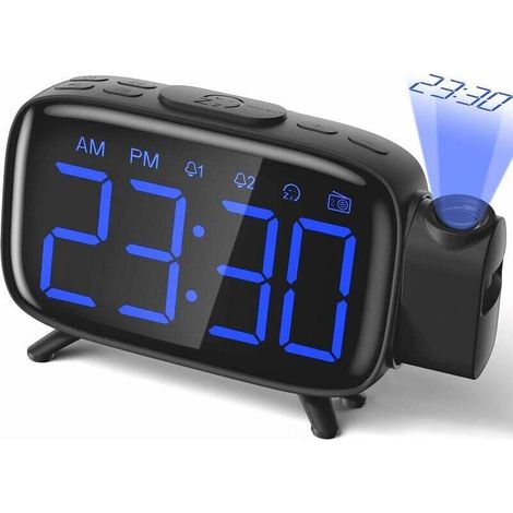 Radio-Réveil Projecteur Numérique avec 3 Niveaux de Luminosité Réglables