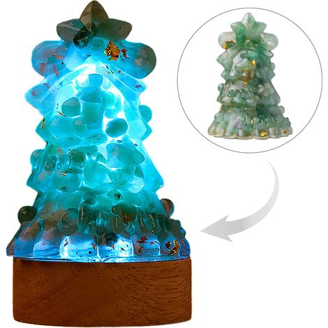 Sapin de Noël décoratif Artisanat Résine époxy et cristaux naturels avec lampe en aventurine verte décoration intérieure élégante pour maison (1/5)