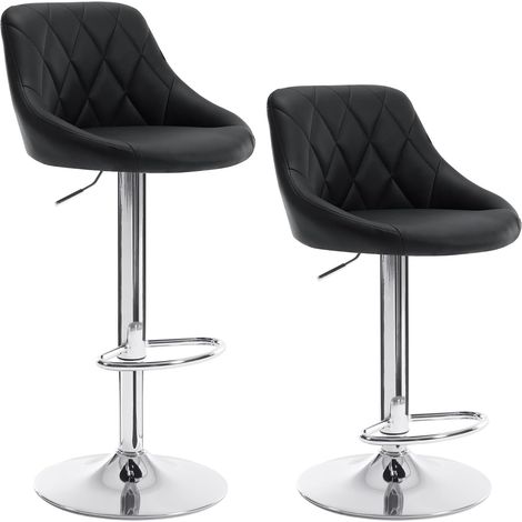 Woltu – Lot de 2 tabourets de bar – Siège en similicuir noir – Hauteur réglable 60-82cm – Repose-pieds et base en acier chromé – Charge 100kg