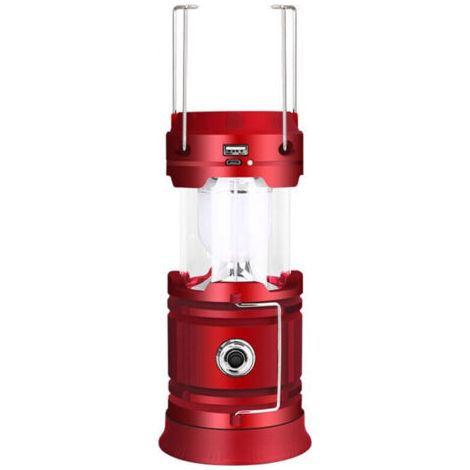 Lanterne LED Rechargeable Solaire/USB, Lampe Camping Puissante, 2 Modes Lanterne de Jardin Portable, Torche 360° Eclairage Suspendue avec Etanche pour Bivouac/Secours/Garage/Cave/Pêche(Rouge) (1/4)