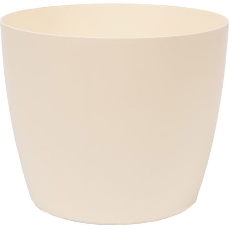 Kunststoff-Blumentopf mit rundem Deckel, glatt, cremefarben, 15 cm, Mati