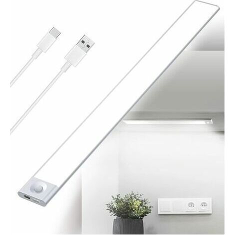 Réglette LED Cuisine Sous Meuble Rechargeable USB - 40 cm - 2500 mAh - Lampe Placard Détecteur de Mouvement - Barre LED Sans Fil Rechargeable - Lumière avec Capteur PIR à Pile pour Escalier Intérieur, (1/5)