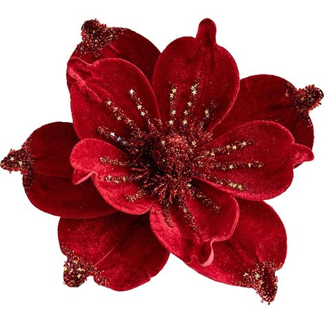 Fleurs Artificielles - Décorations Festives avec Paillettes - Pour Arbre de Noël Guirlande et Couronne - Lot de 12 (1/5)