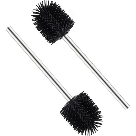 Lot de 2 brosses WC en silicone - Brosse WC de rechange en acier inoxydable - 7,5 x 35 x 7,5 cm - Noir (1/5)