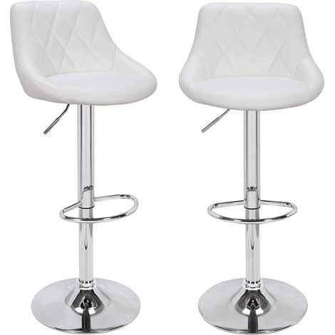 Set 2 Sgabelli Cucina Seduta Pelle Imbottita Sgabello Girevole Casa Bar Bianco