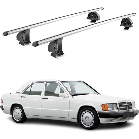OMAC Barres de toit transversales en aluminium pour Mercedes 190 W201 1982-1993 – TÜV / DIN 75302:2019 – Antivol inclus – Charge max 75 kg – 2 barres – Gris (1/5)