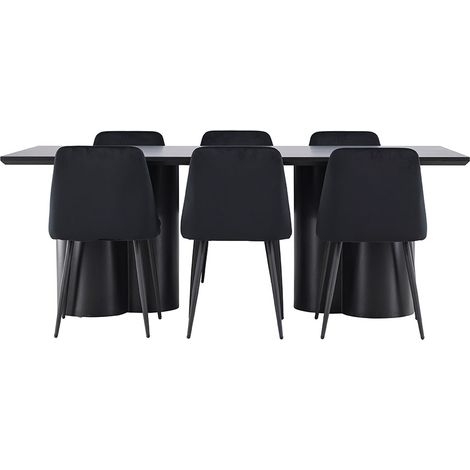 Olivia Essgruppe Tisch 100x210cm und 6 Velours Stühle schwarz.
