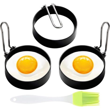 Egg Ring - Stainless Steel Non Stick Frying Mold - For Breakfast Eggs Sandwiches Pancakes Omelettes - 3 Pieces (1/5)
