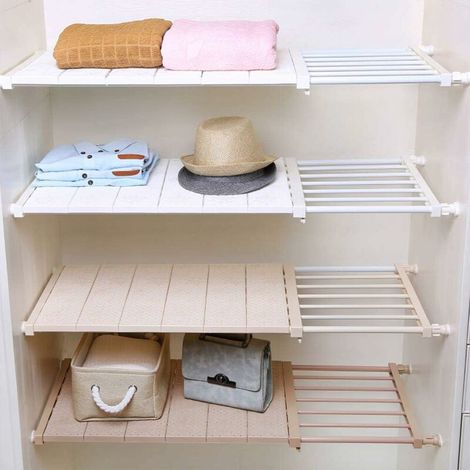 Étagères extensibles Armoire Organisateur Placard Rangement Placard Étagère pour Cuisine, Blanc Airing Placard Étagères Support de Rangement Réglable, Organisateur Sous Évier Étagère à Chaussures Bibl (1/5)