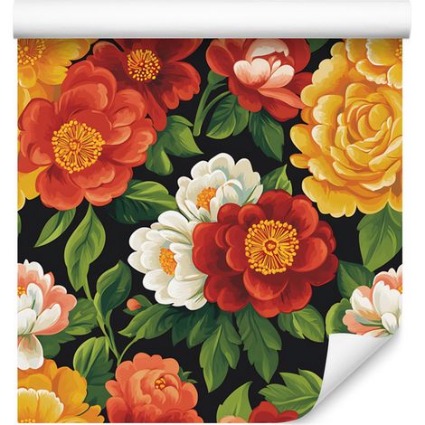 Papel pintado estético de flores rojas para salón y dormitorio, 50x1000 cm. (1/5)