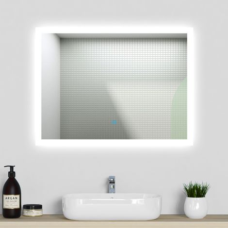 LED Bathroom Mirror with LED Lights , Demister Touch Sensor Wall Mounted - 800x600mm Dimmable 3 Light Colour (1/5)